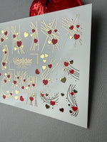 Heart Nail Decals — Red Hearts & Gold Foil Lines | CF - 075 - UASLIDER