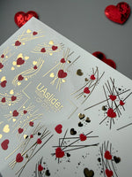 Heart Nail Decals — Red Hearts & Gold Foil Lines | CF - 075 - UASLIDER