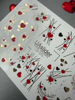 Heart Nail Decals — Red Hearts & Gold Foil Lines | CF - 075 - UASLIDER