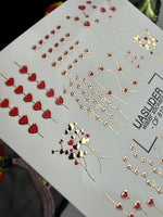 Heart Nail Decals — Red Hearts on Gold Foil Stems & Vines | CF - 819 - UASLIDER