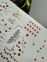Heart Nail Decals — Red Hearts on Gold Foil Stems & Vines | CF - 819 - UASLIDER