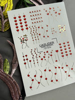 Heart Nail Decals — Red Hearts on Gold Foil Stems & Vines | CF - 819 - UASLIDER