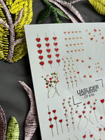 Heart Nail Decals — Red Hearts on Gold Foil Stems & Vines | CF - 819 - UASLIDER