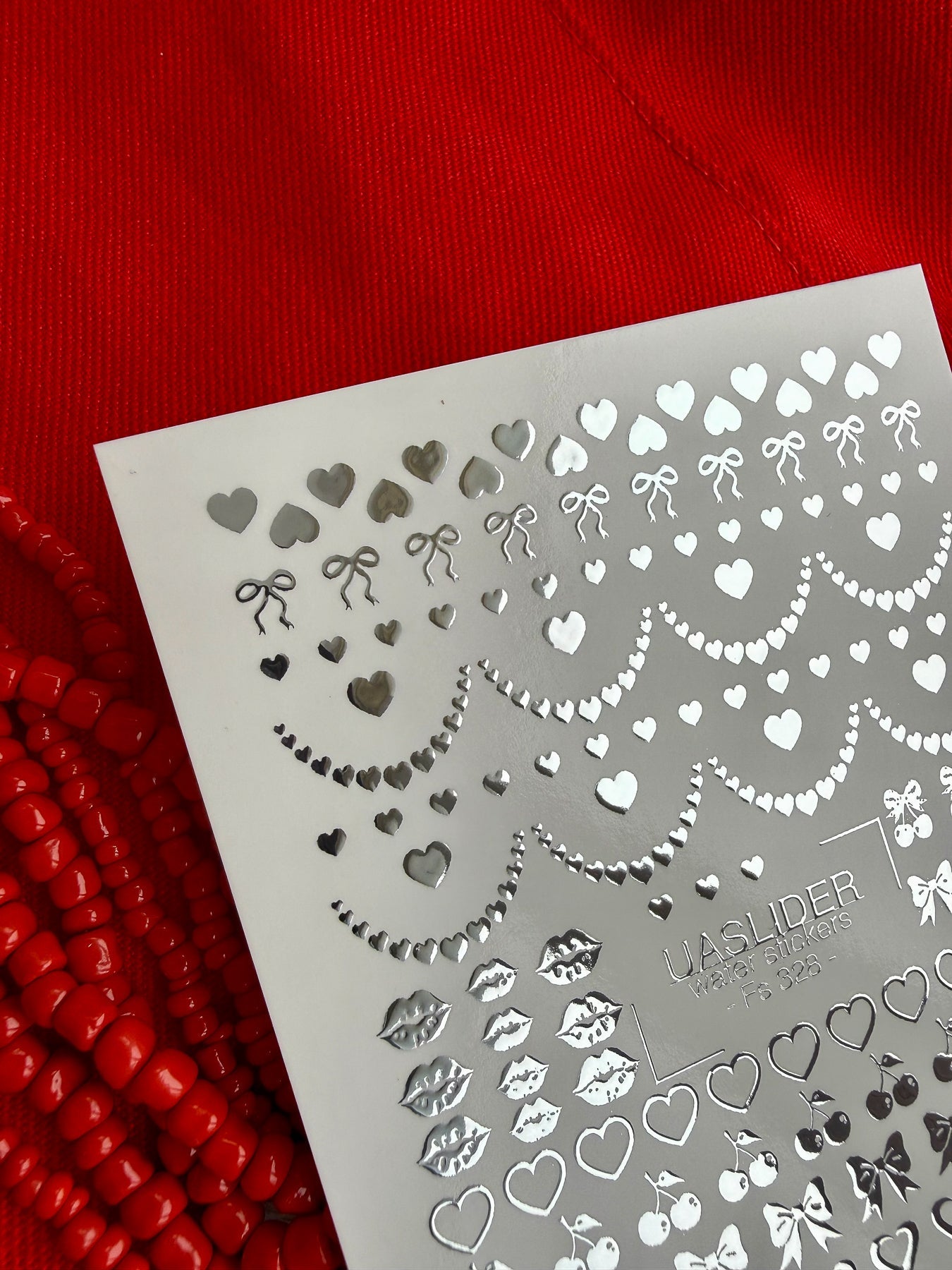 Heart Nail Decals — Silver Foil Hearts, Bows, Lips & Cherries | Fs-328 - UASLIDER
