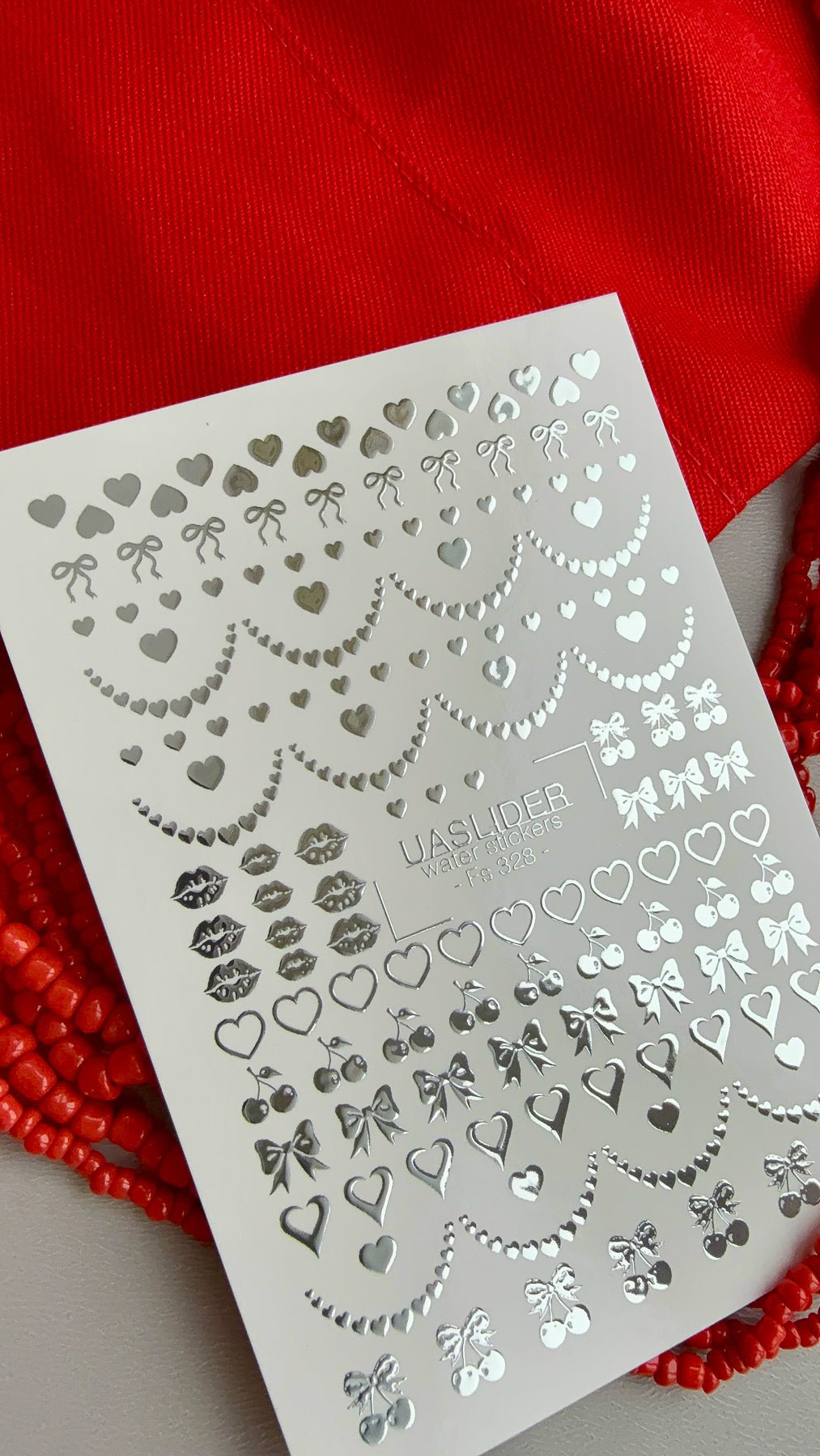 Heart Nail Decals — Silver Foil Hearts, Bows, Lips & Cherries | Fs-328 - UASLIDER