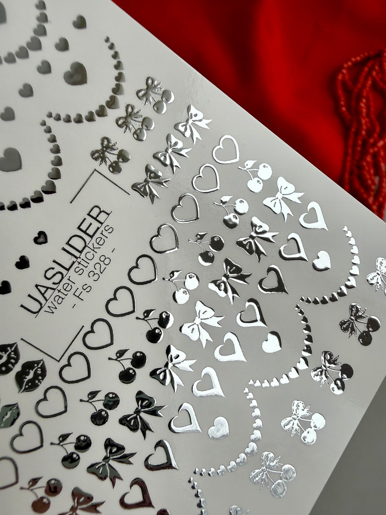 Heart Nail Decals — Silver Foil Hearts, Bows, Lips & Cherries | Fs-328 - UASLIDER