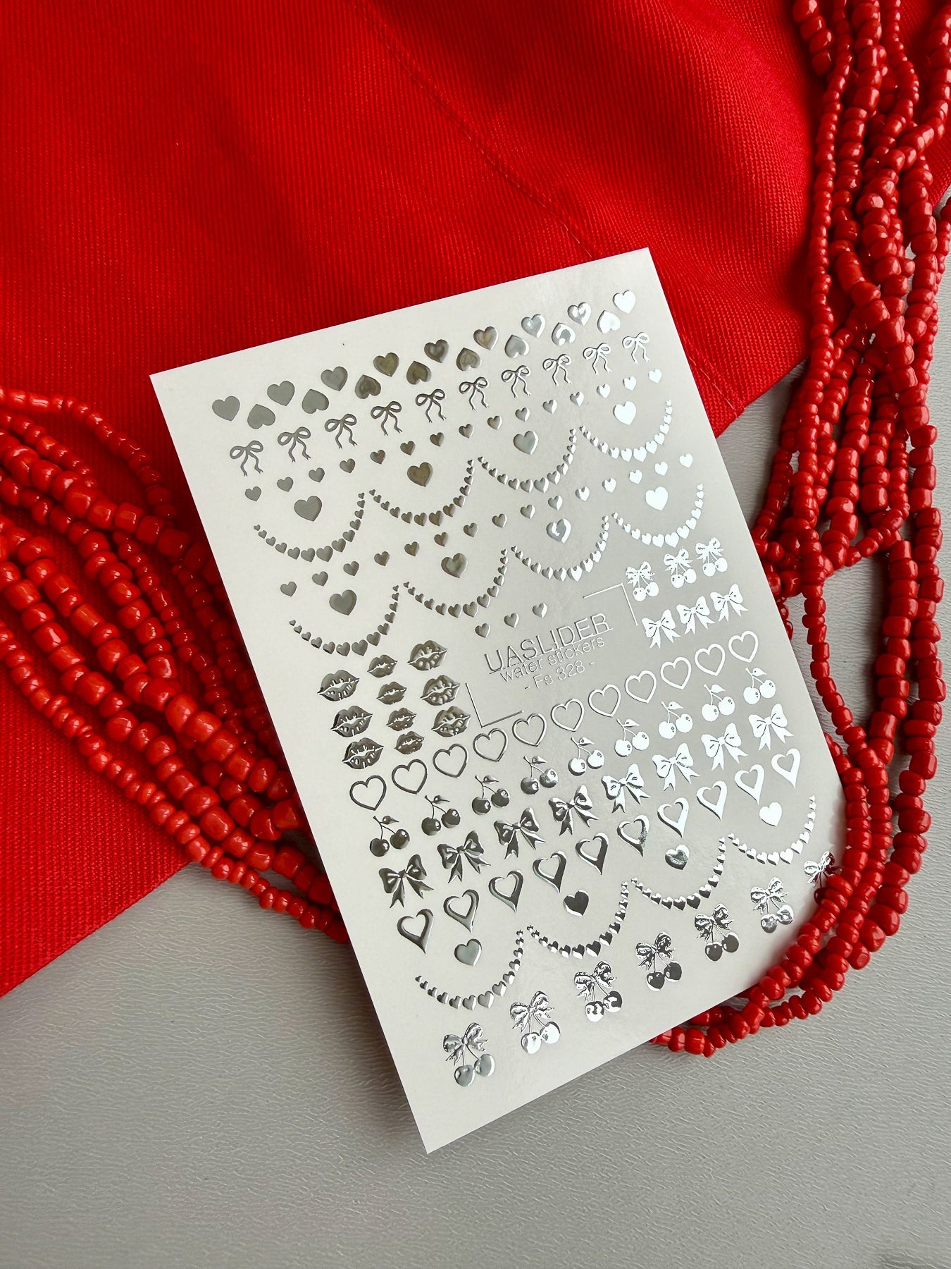 Heart Nail Decals — Silver Foil Hearts, Bows, Lips & Cherries | Fs-328 - UASLIDER