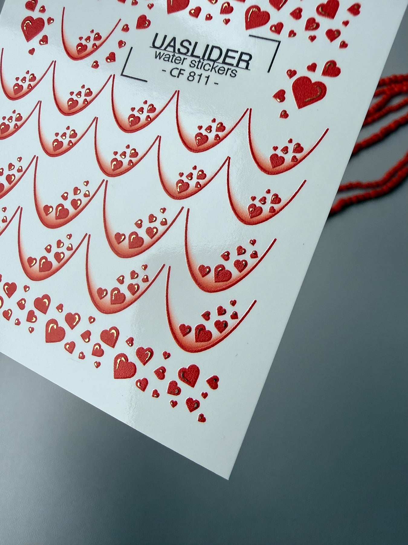 Heart Shower Nail Decals — French Tips with Hearts Gold Foil | CF - 811 - UASLIDER