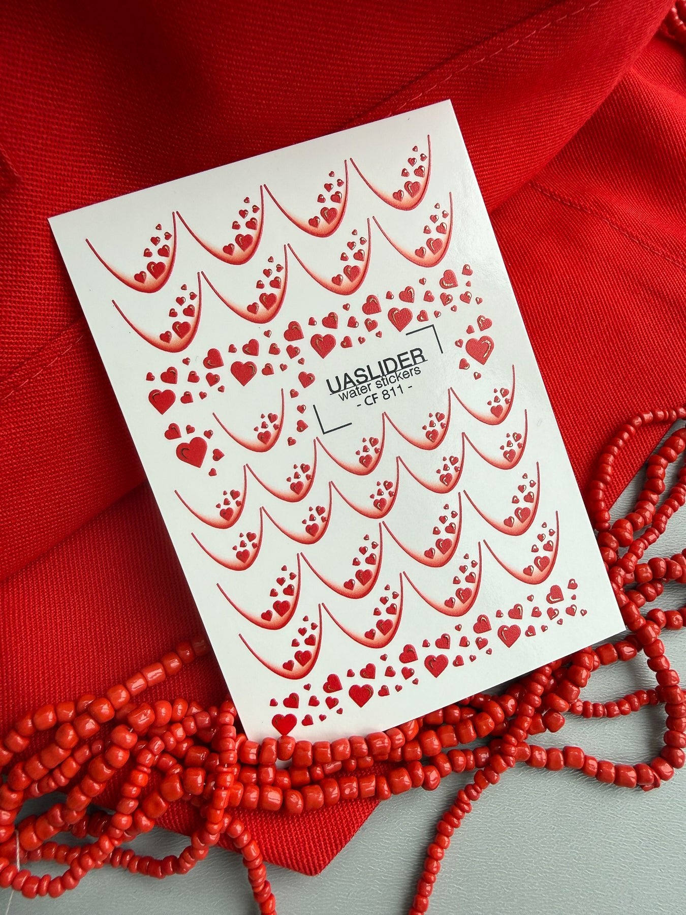 Heart Shower Nail Decals — French Tips with Hearts Gold Foil | CF - 811 - UASLIDER
