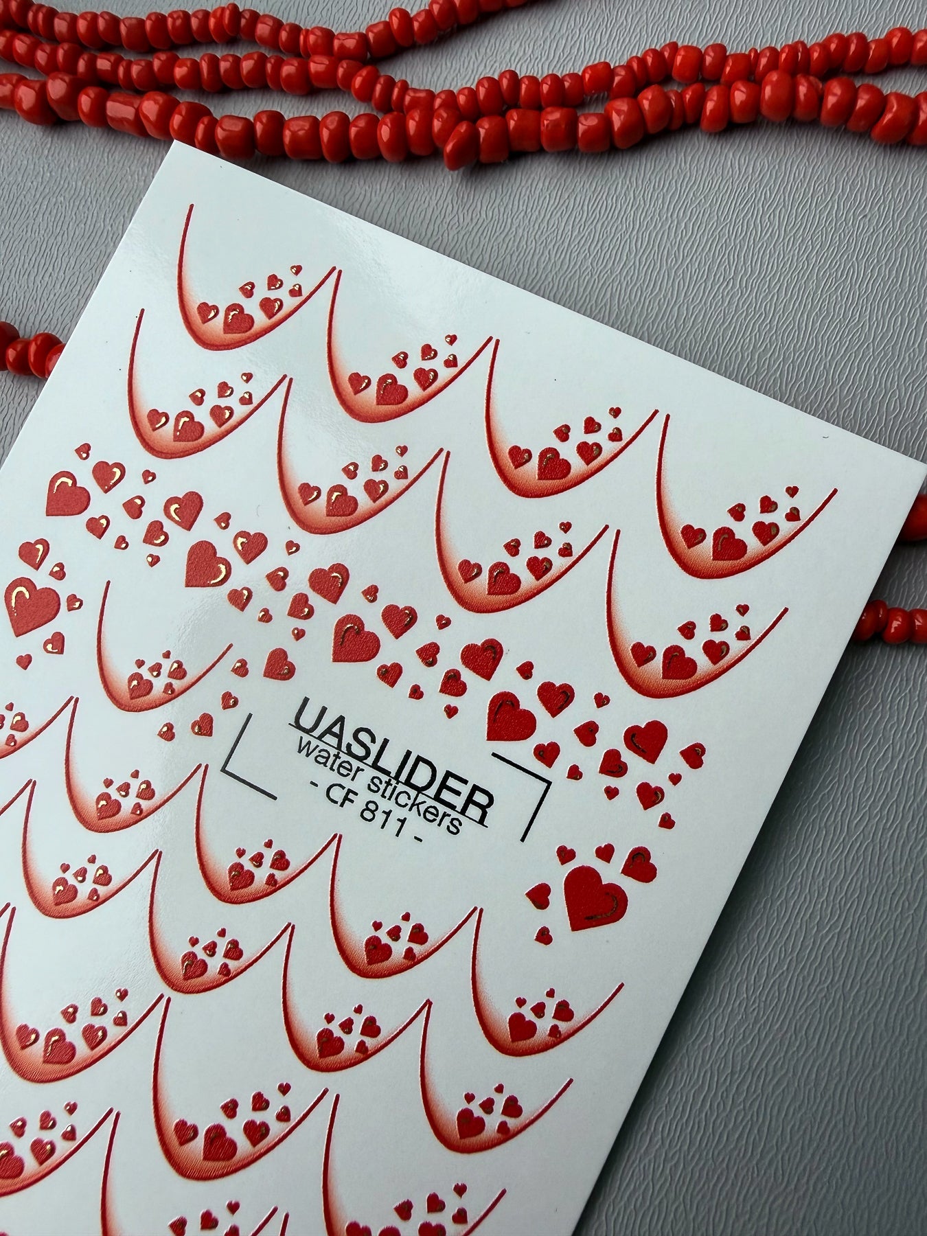 Heart Shower Nail Decals — French Tips with Hearts Gold Foil | CF - 811 - UASLIDER