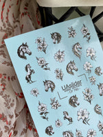 Horse & Floral Nail Decals — Black White Gold Foil | CF - 780 - UASLIDER