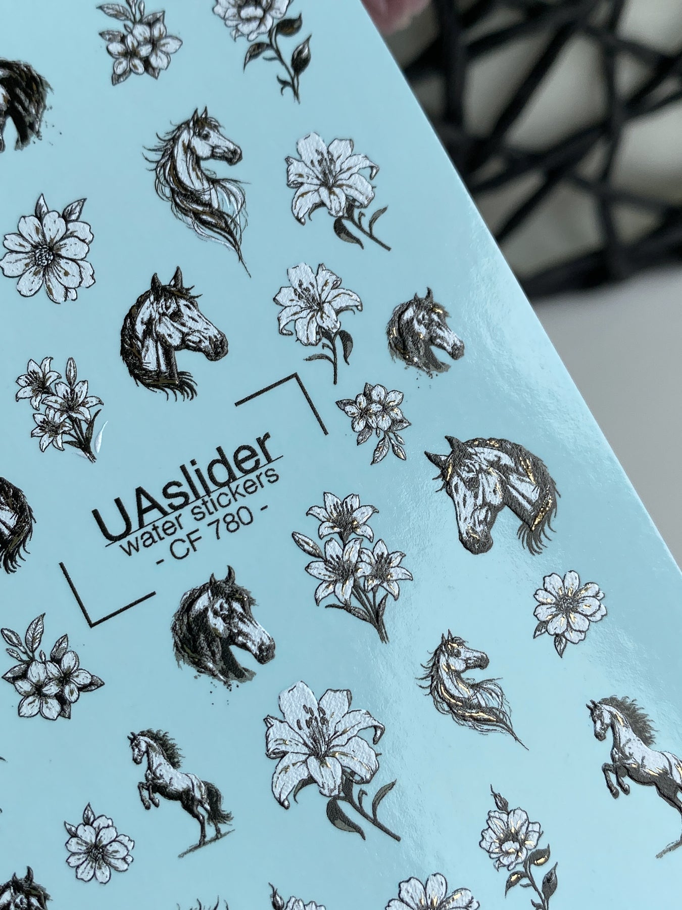 Horse & Floral Nail Decals — Black White Gold Foil | CF - 780 - UASLIDER