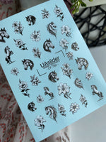 Horse & Floral Nail Decals — Black White Gold Foil | CF - 780 - UASLIDER