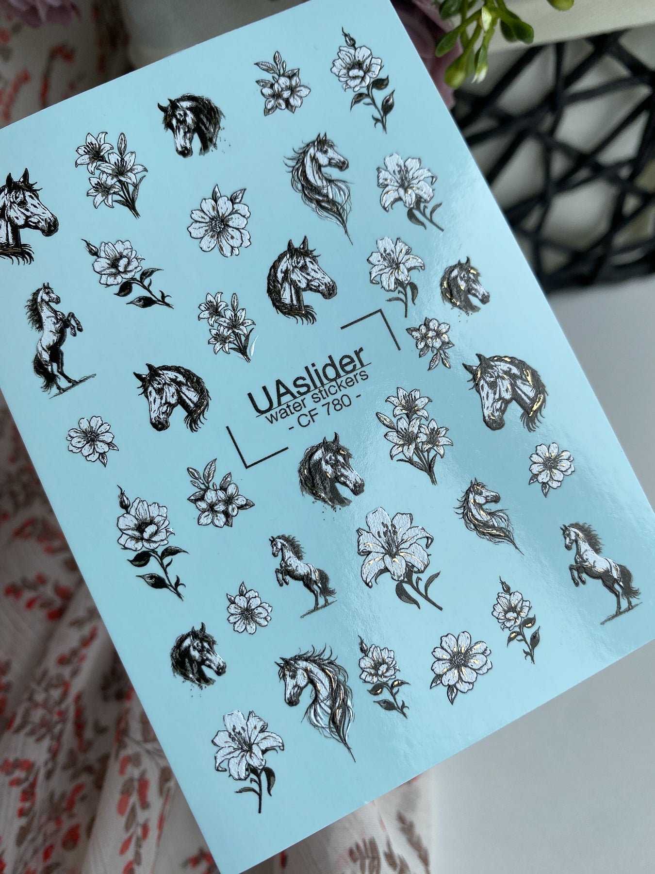Horse & Floral Nail Decals — Black White Gold Foil | CF - 780 - UASLIDER