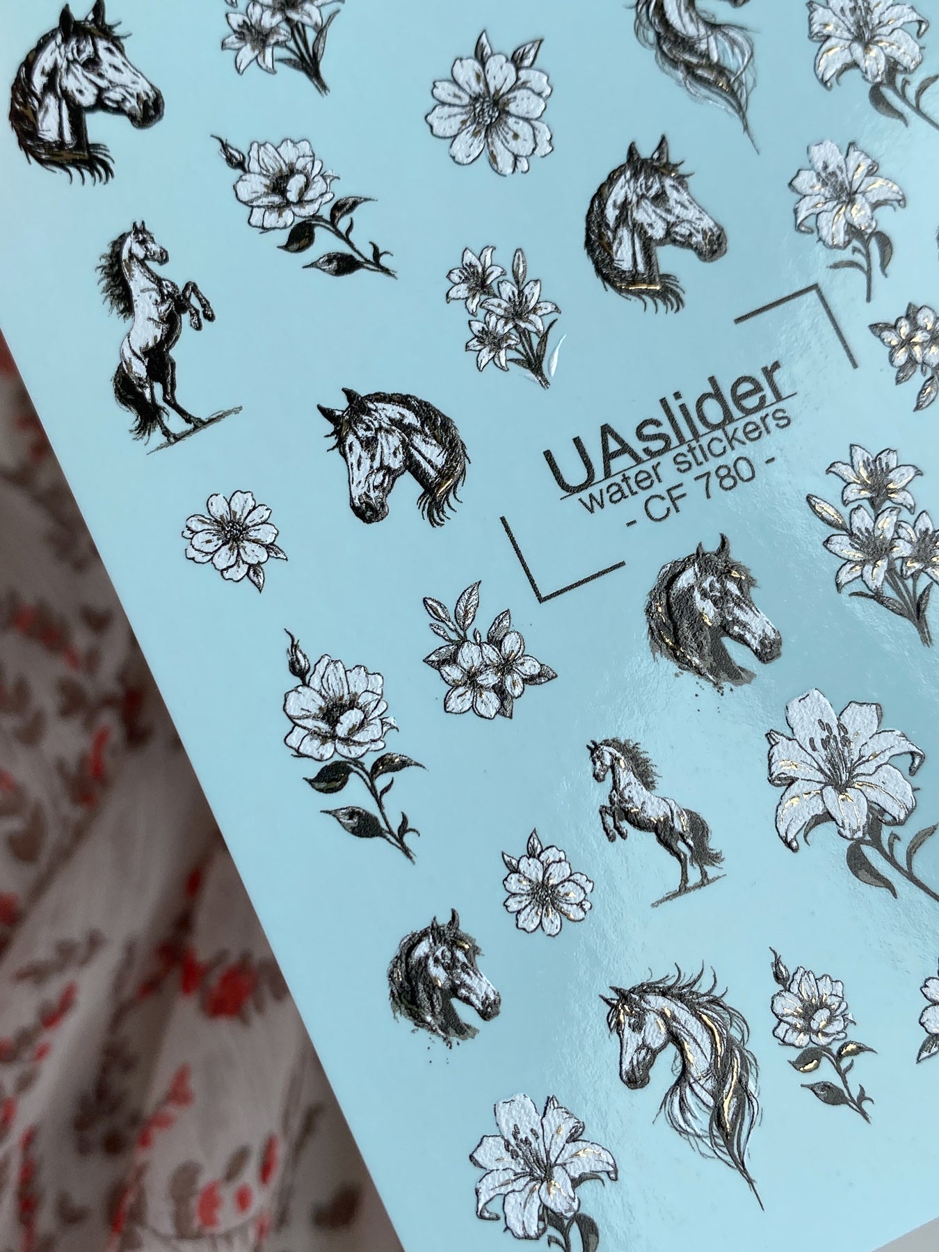Horse & Floral Nail Decals — Black White Gold Foil | CF - 780 - UASLIDER