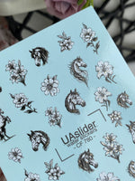 Horse & Floral Nail Decals — Black White Gold Foil | CF - 780 - UASLIDER