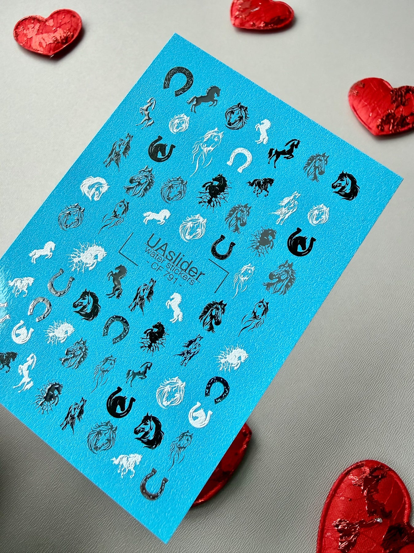 Horse & Horseshoe Nail Decals — Black White Silver Foil | CF - 791 - UASLIDER