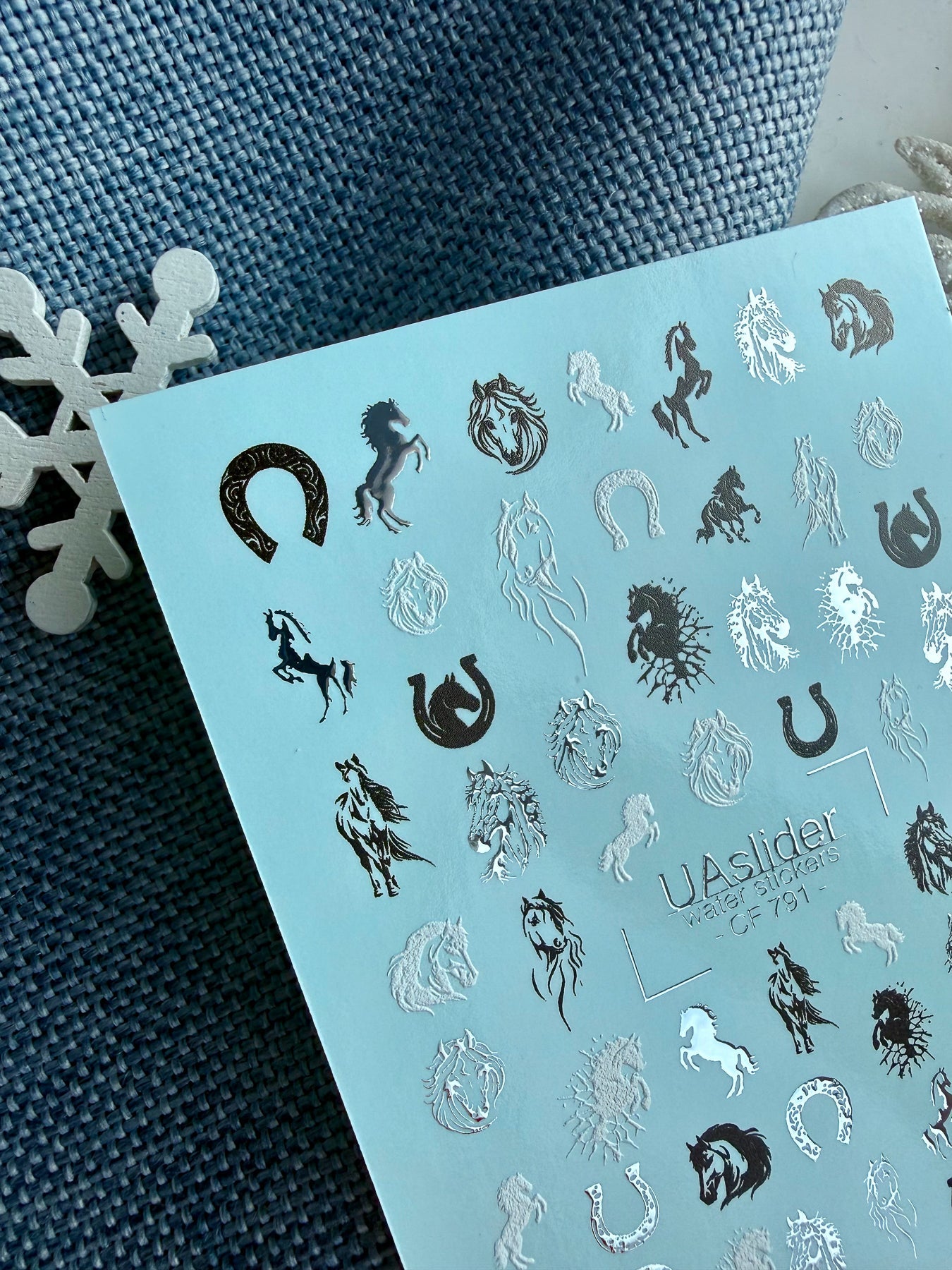 Horse & Horseshoe Nail Decals — Black White Silver Foil | CF - 791 - UASLIDER