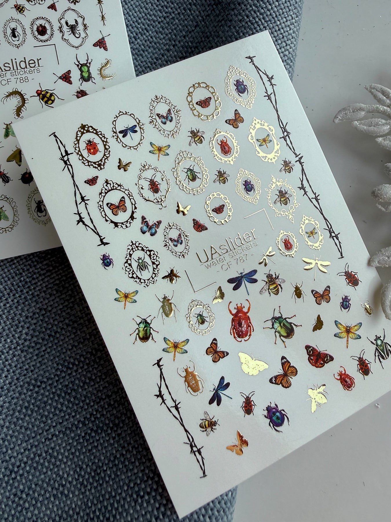 Insect & Butterfly Nail Decals — Vintage Frames Gold Foil | CF - 787 - UASLIDER