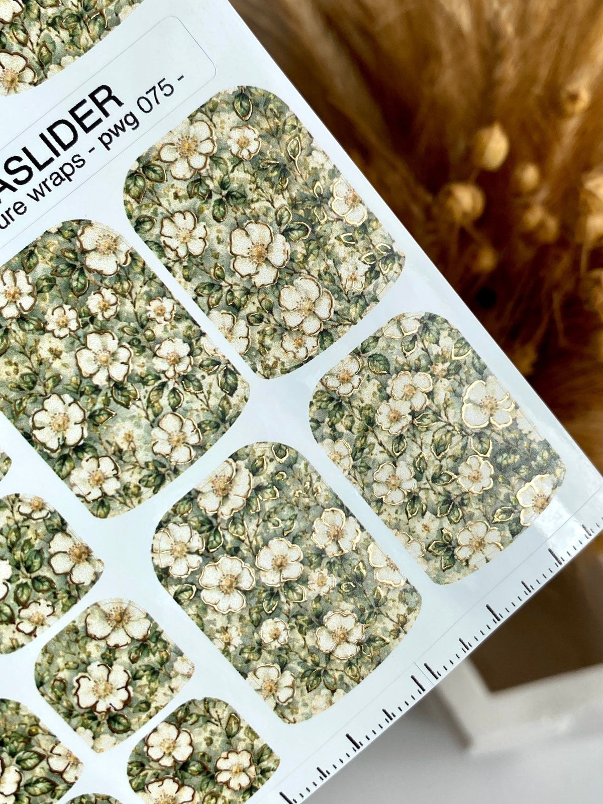 Ivory Floral Pedicure Nail Wraps — Sage & Gold Foil | pwg-075 - UASLIDER