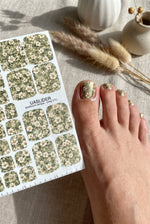 Ivory Floral Pedicure Nail Wraps — Sage & Gold Foil | pwg-075 - UASLIDER