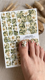Ivory Floral Pedicure Wraps — Green Leaves & Gold Foil | pwg-074 - UASLIDER