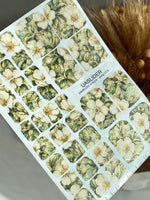 Ivory Floral Pedicure Wraps — Green Leaves & Gold Foil | pwg-074 - UASLIDER