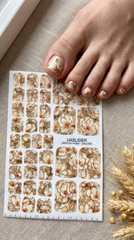 Ivory Floral Pedicure Wraps — Warm Beige & Gold Foil | pwg-062 - UASLIDER