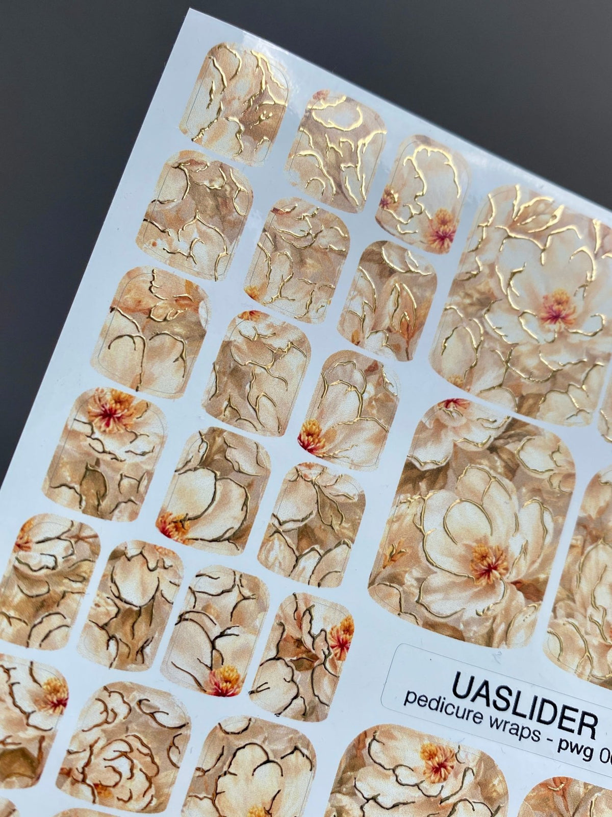 Ivory Floral Pedicure Wraps — Warm Beige & Gold Foil | pwg-062 - UASLIDER