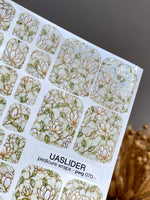 Ivory Magnolia Pedicure Wraps — Gold Foil & Sage | pwg-070 - UASLIDER