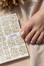 Ivory Magnolia Pedicure Wraps — Gold Foil & Sage | pwg-070 - UASLIDER