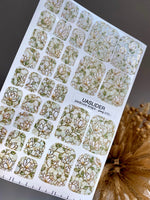 Ivory Magnolia Pedicure Wraps — Gold Foil & Sage | pwg-070 - UASLIDER