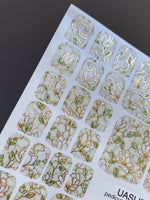 Ivory Magnolia Pedicure Wraps — Gold Foil & Sage | pwg-070 - UASLIDER