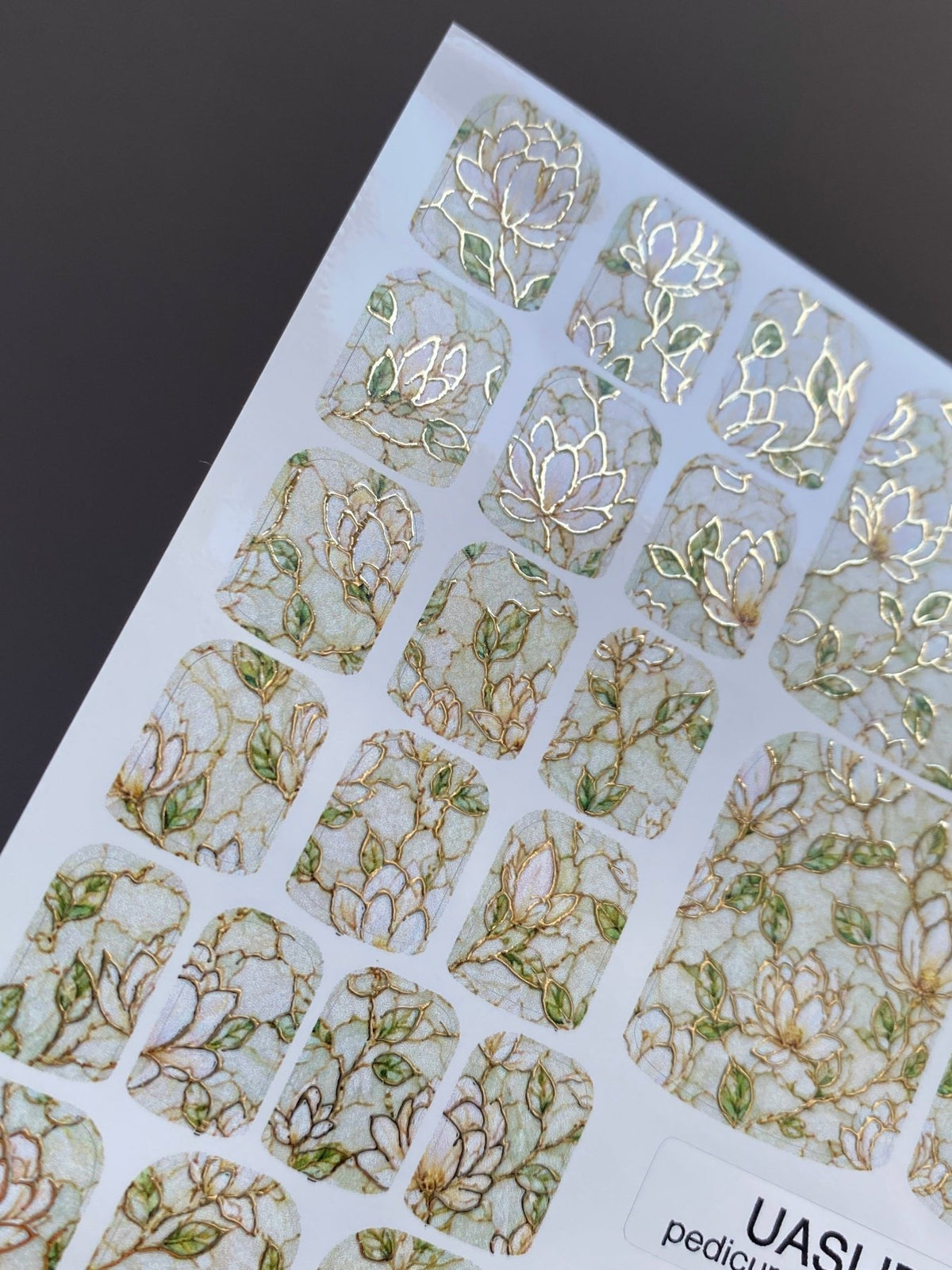 Ivory Magnolia Pedicure Wraps — Gold Foil & Sage | pwg-070 - UASLIDER