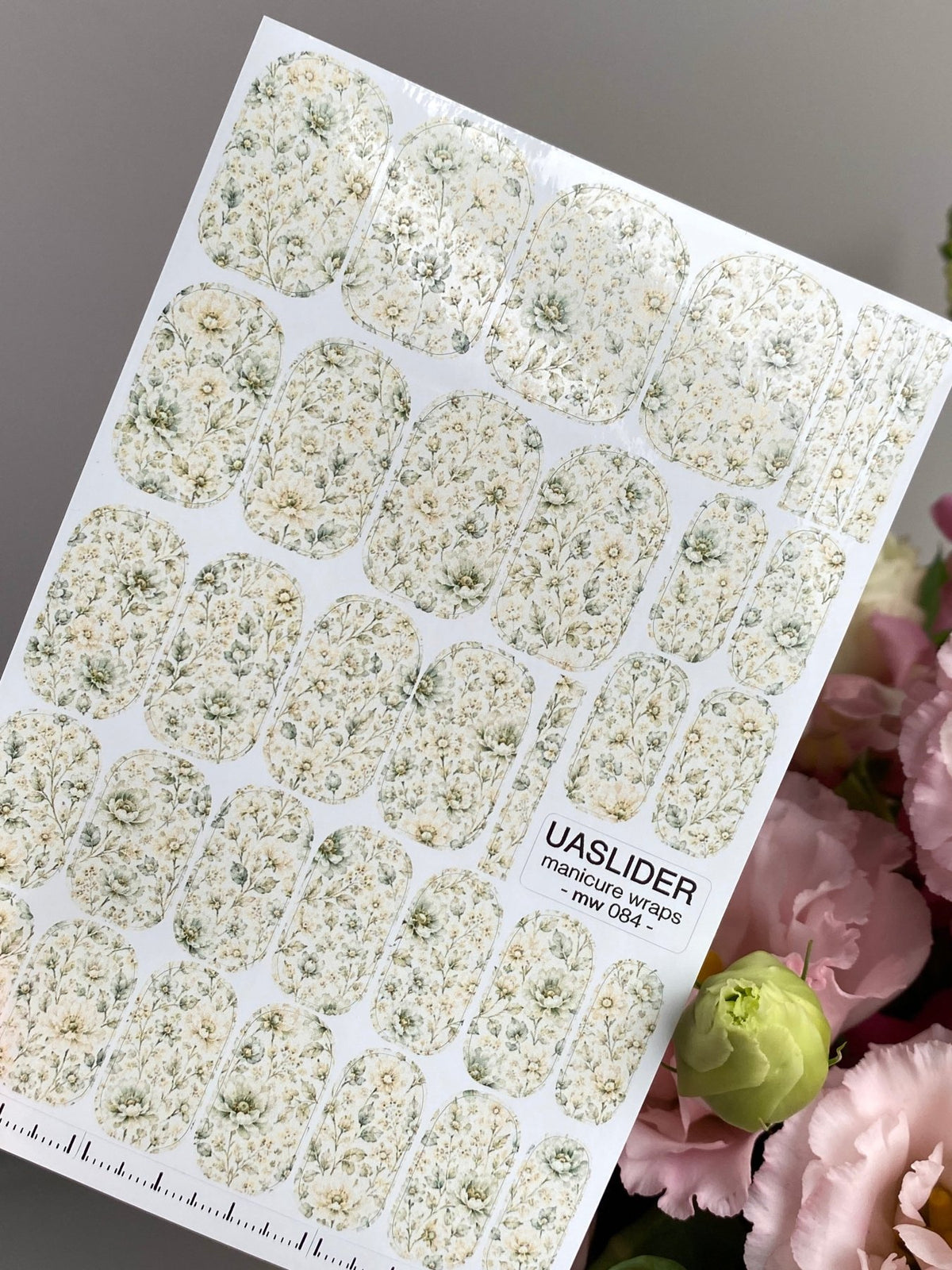 Ivory Wildflower Manicure Wraps — Sage Green Floral | mw-084 - UASLIDER