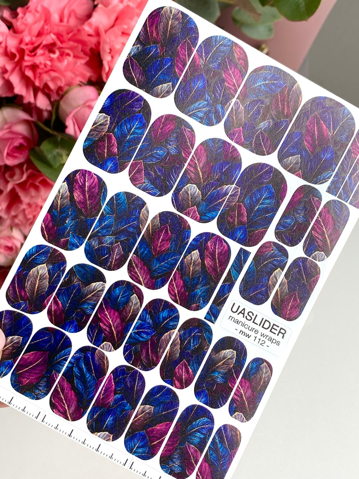 Jewel Tone Leaves Manicure Nail Wraps — Blue & Magenta | mw-112 - UASLIDER