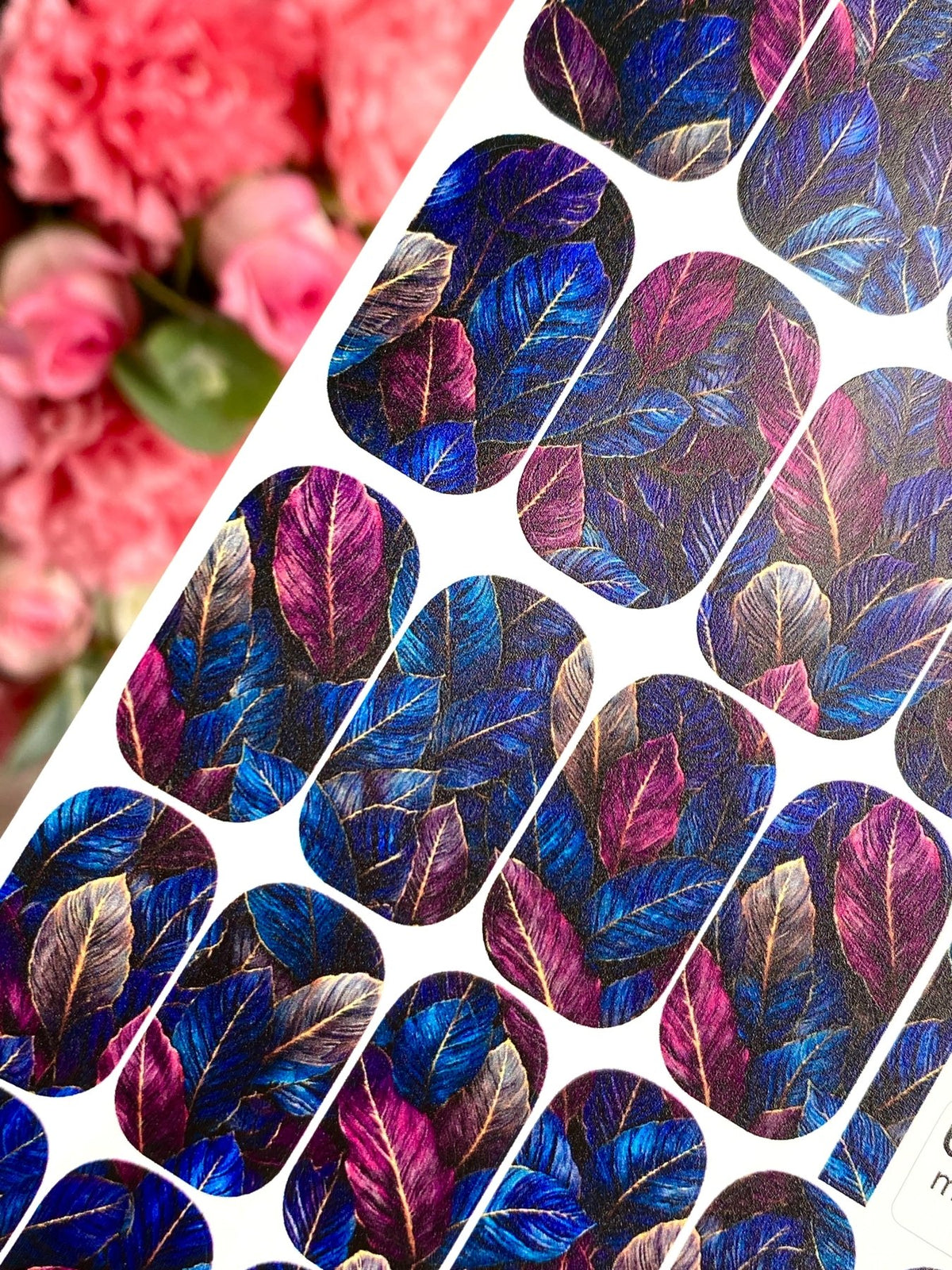 Jewel Tone Leaves Manicure Nail Wraps — Blue & Magenta | mw-112 - UASLIDER