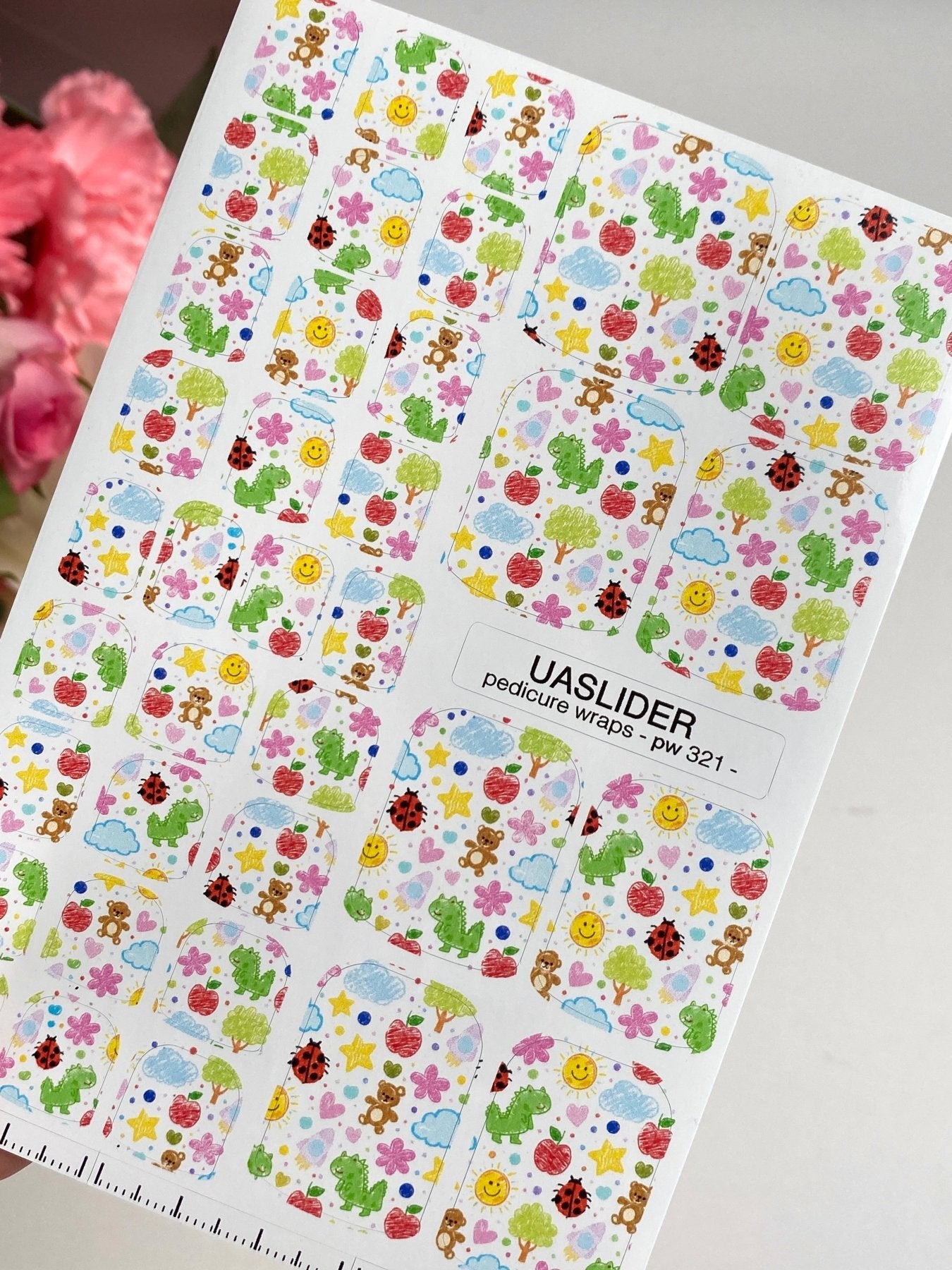 Kids Doodle Pedicure Wraps — Dinosaurs, Bears & Apples | pw-321 - UASLIDER