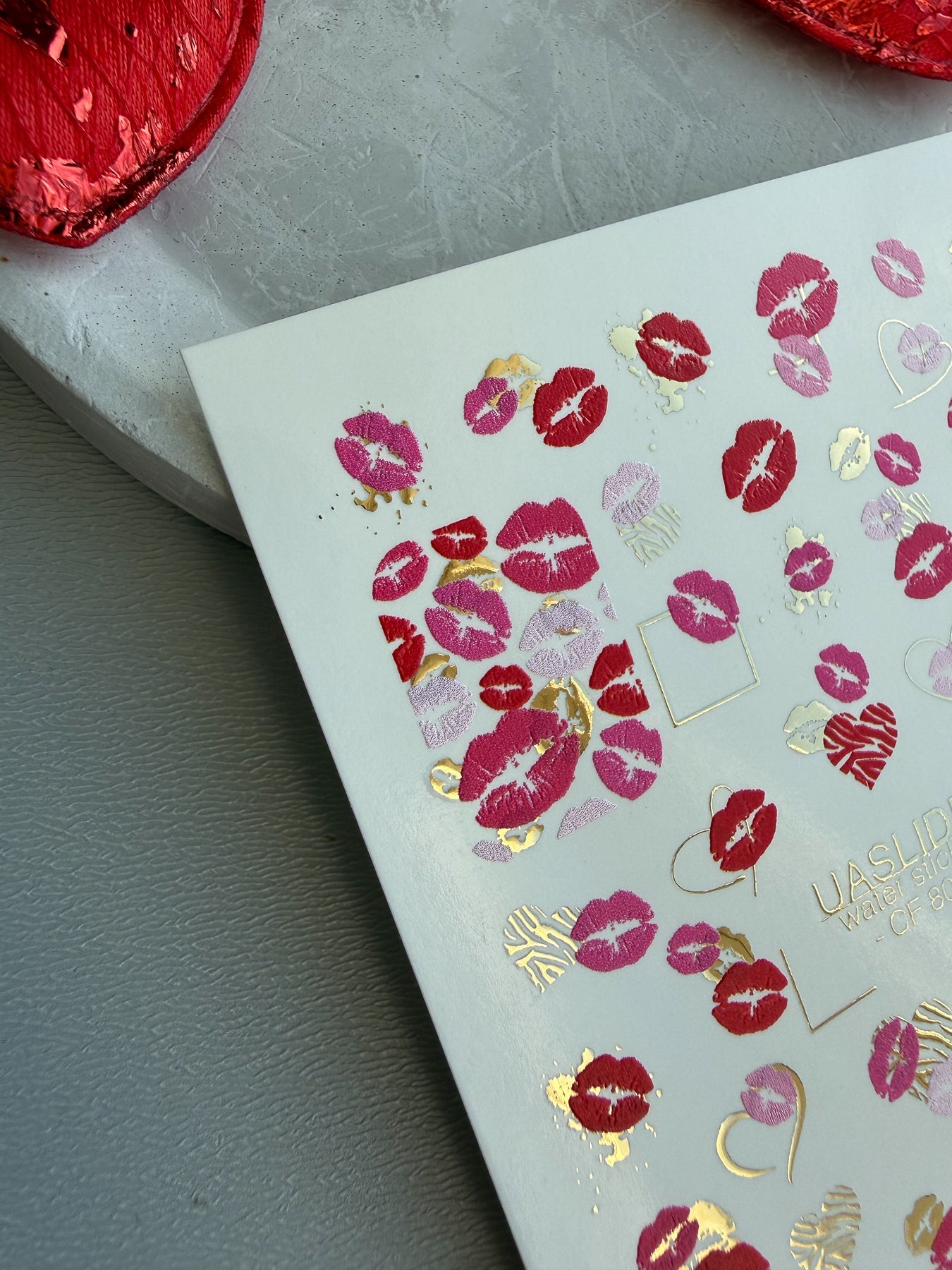 Kiss Print Nail Decals — Lips in Pink, Red & Gold Foil | CF - 809 - UASLIDER