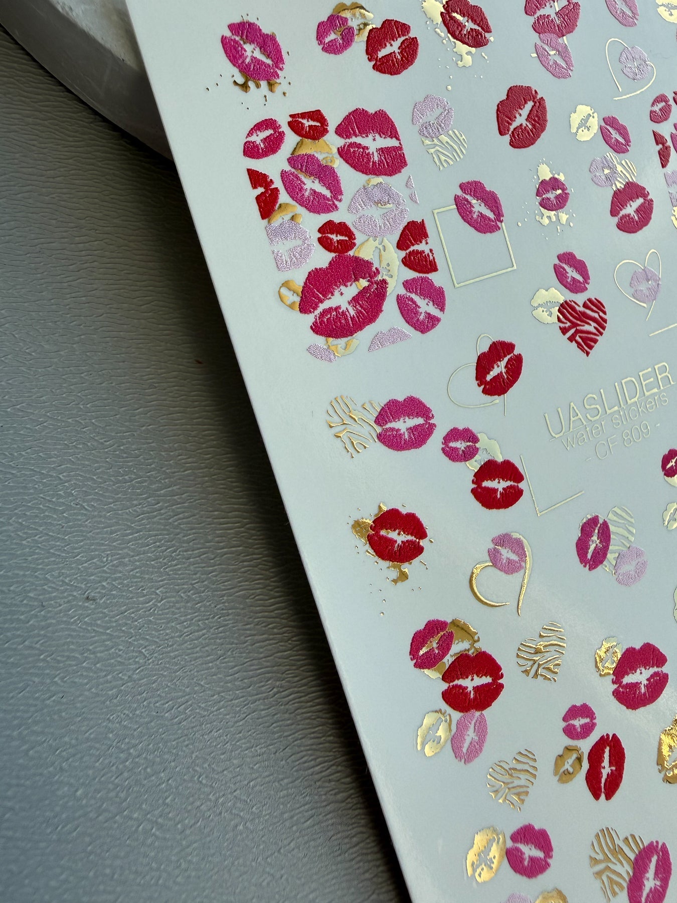 Kiss Print Nail Decals — Lips in Pink, Red & Gold Foil | CF - 809 - UASLIDER