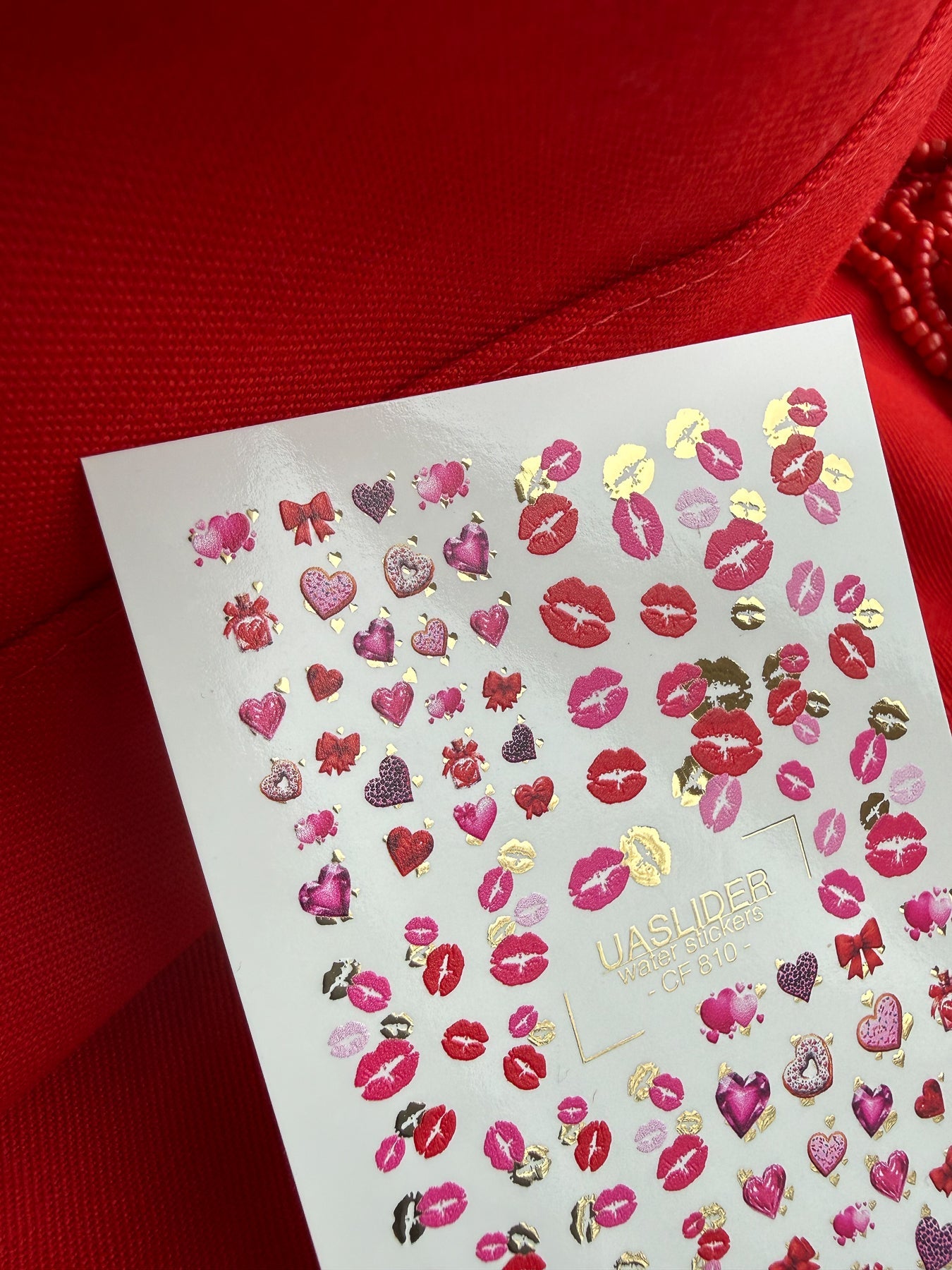 Kiss & Valentine Nail Decals — Lips, Hearts & Gold Foil | CF - 810 - UASLIDER