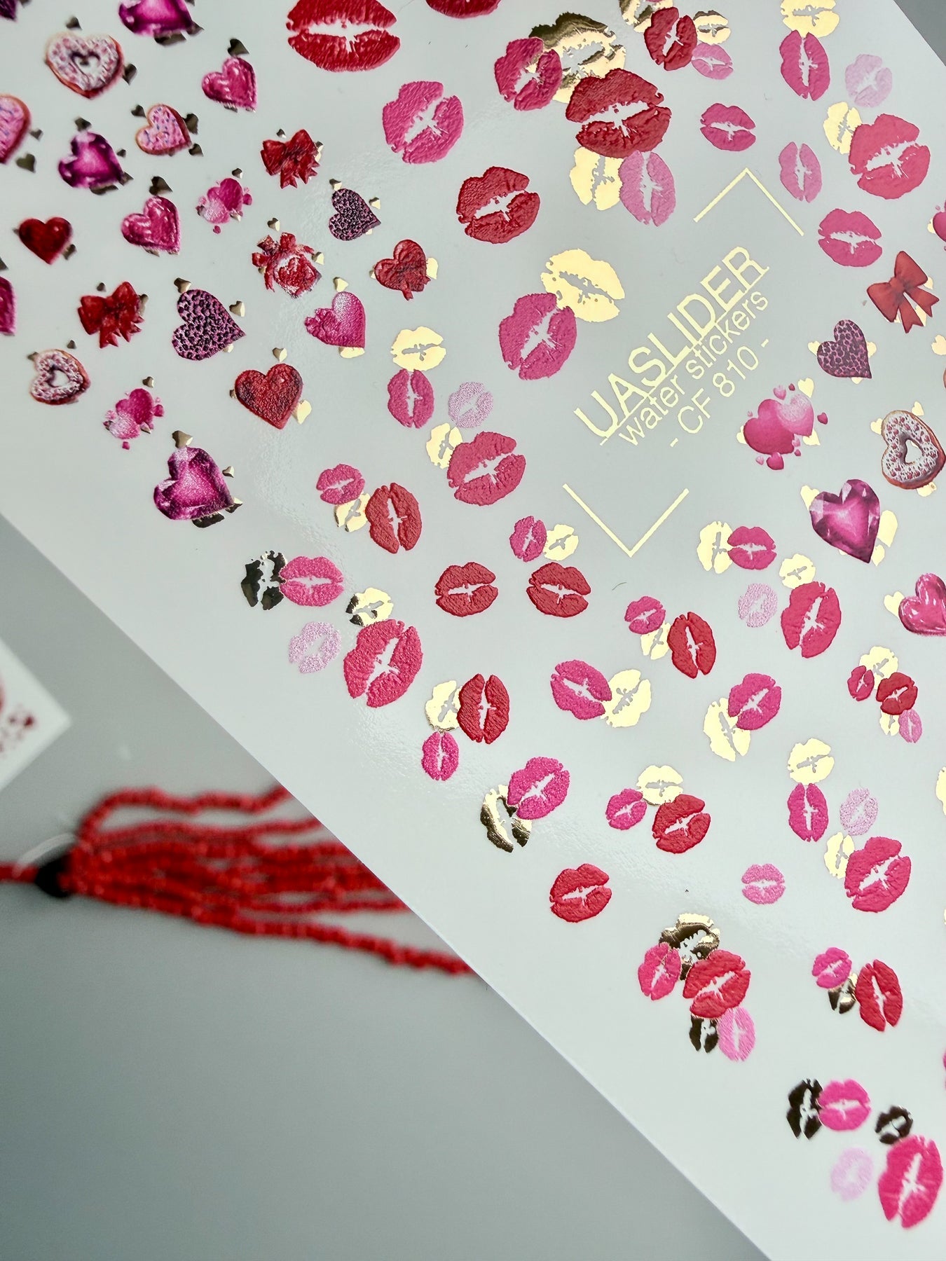 Kiss & Valentine Nail Decals — Lips, Hearts & Gold Foil | CF - 810 - UASLIDER