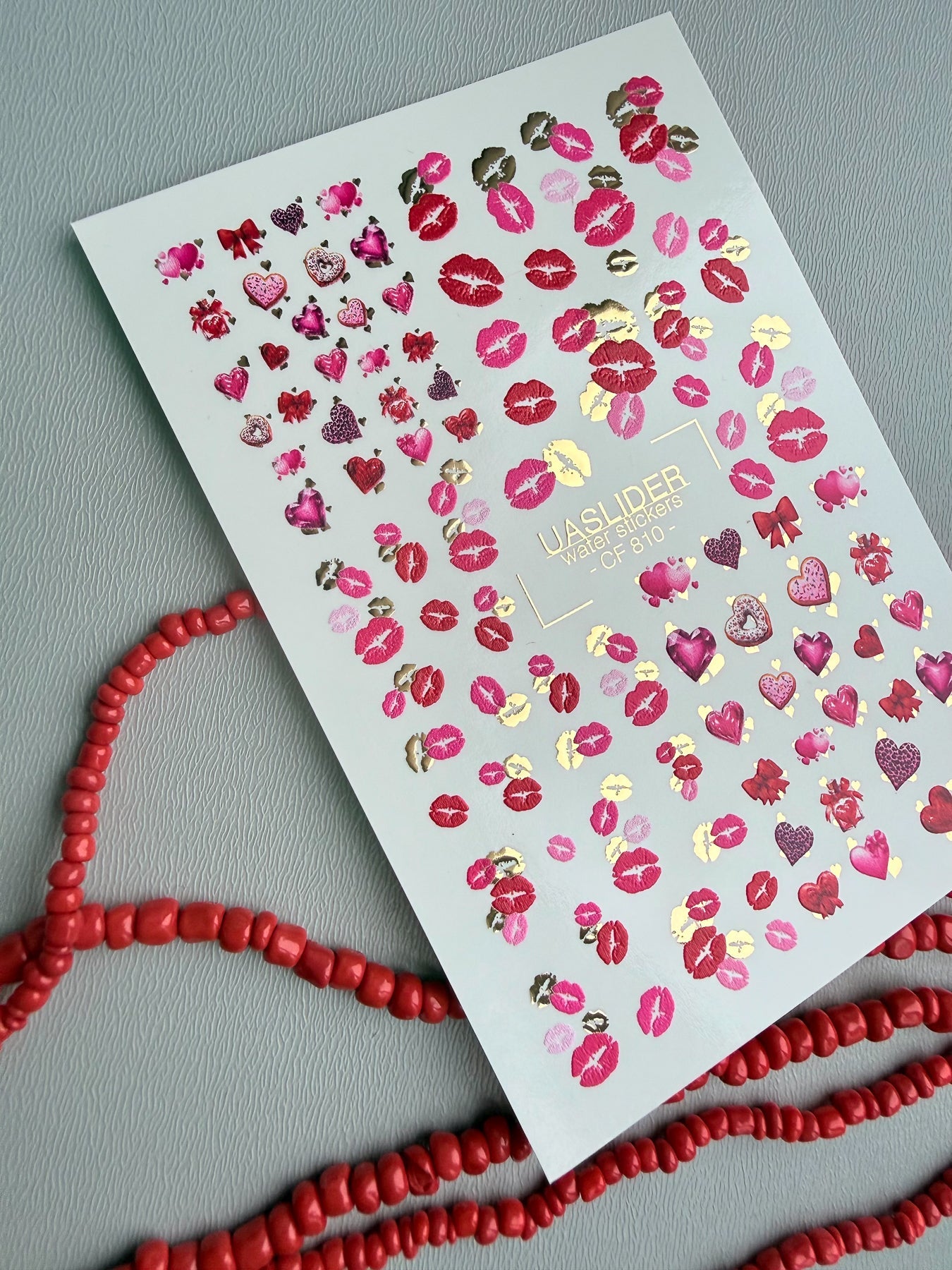 Kiss & Valentine Nail Decals — Lips, Hearts & Gold Foil | CF - 810 - UASLIDER