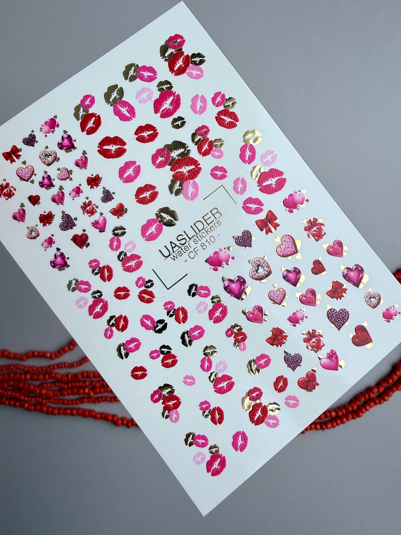 Kiss & Valentine Nail Decals — Lips, Hearts & Gold Foil | CF - 810 - UASLIDER