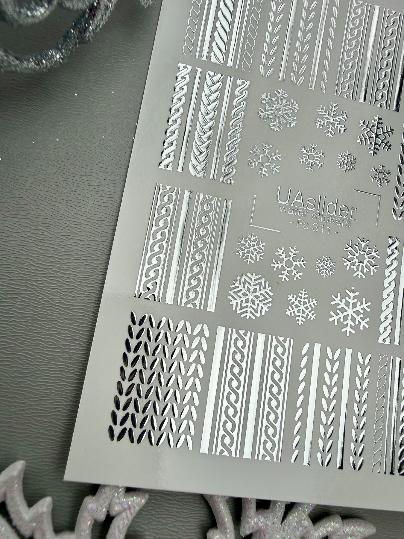 Knit Pattern & Snowflake Nail Decals — Silver Foil | Fs - 311 - UASLIDER
