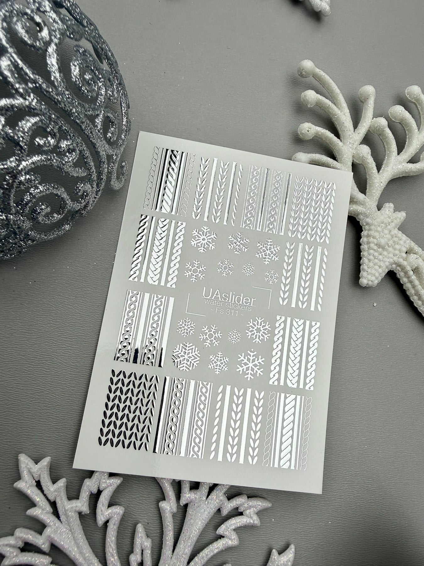 Knit Pattern & Snowflake Nail Decals — Silver Foil | Fs - 311 - UASLIDER