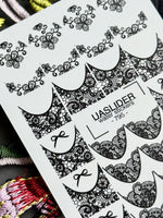 Lace Bow Nail Decals — Black Floral Lace French Tips | 795 - UASLIDER