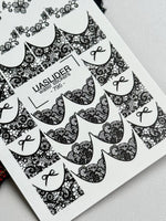 Lace Bow Nail Decals — Black Floral Lace French Tips | 795 - UASLIDER