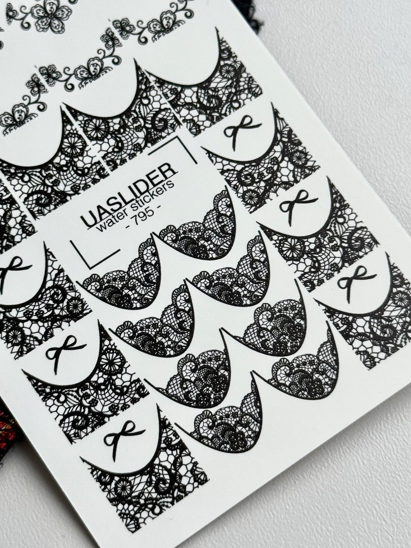 Lace Bow Nail Decals — Black Floral Lace French Tips | 795 - UASLIDER