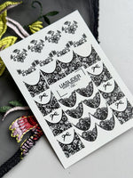 Lace Bow Nail Decals — Black Floral Lace French Tips | 795 - UASLIDER